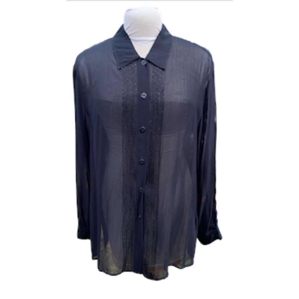 Carole Little Sheer Tunic/Blouse Black Sz.16 Beaded Evening Party Dressy